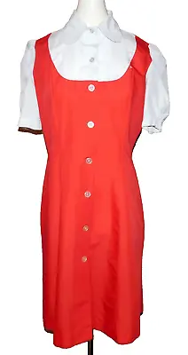 Vtg ANGELICA Dress Work Uniform Red White Button Down Waitress Diner Womens 16 • $18.95