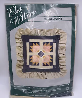 Elsa Williams Needlepoint Kit • Bear’s Paw Quilt Pattern Pillow 06288 • $14.99