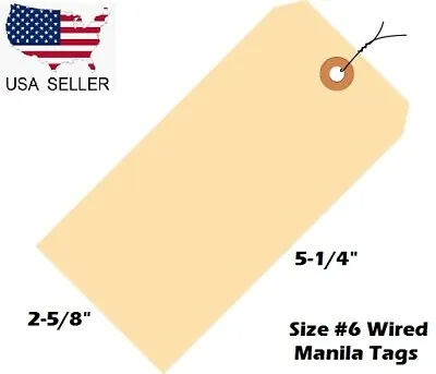 Pack Of 100 Size 6 Manila Inventory Shipping Hang Tags With Wire 5 1/4  X 2 5/8  • $12.89