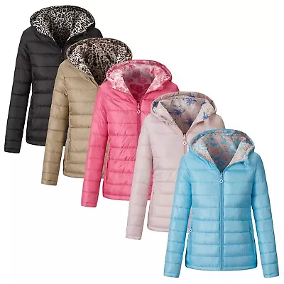 New Womens Ladies Quilted Padded Hooded Warm Puffer Reversible Jacket • £19.99