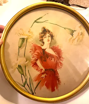 Vintage Round Gold Picture Frame With Watercolor Painting • $14