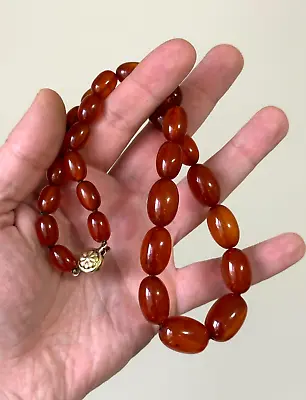 Necklace Bakelite Vintage Beads Woman Jewelry Olive Shape 51gr • $190