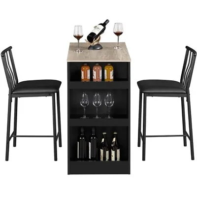 Dining Table Set 3 Piece Counter Height Table Set Side Storage Shelf For Kitchen • $122.99