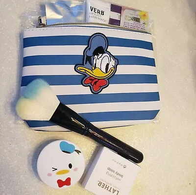 Donald Duck Etude House Sebum Powder + Cosmetic Bag Pouch + Heart Makeup Brush + • $35