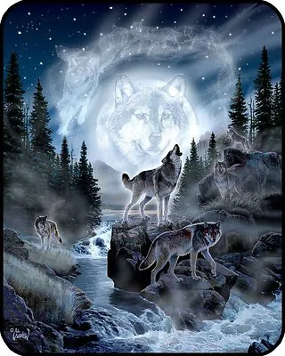 New 79 X96  Queen Size Wolf Pack Wolves And Moon Mink Blanket Super Plush Fleece • $74.99