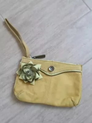 GAP Suede Small Wristlet Bag Purse Mustard Yellow Flower Genuine Leather • £9.99