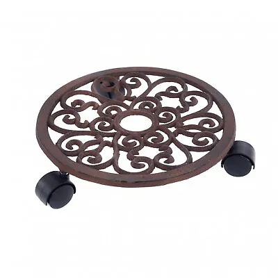 NEW! 12  Cast Iron Garden Plant Flower Pot Mobile Mover Trolley Stand • £14.99