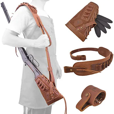 Wayne's Dog No Drill Set Leather Rifle Buttstock Sling With Loop .30-30 .308 .22 • $128