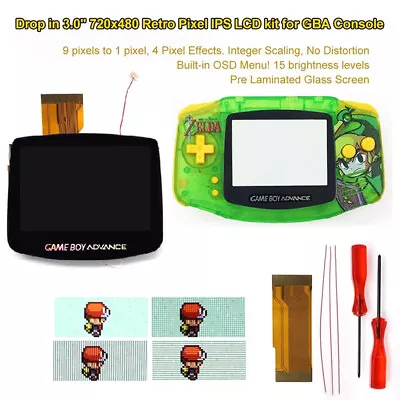 Laminated Drop In 3.0'' 720x480 Retro Pixel LCD With UV Printed Shell For GBA • $63.50
