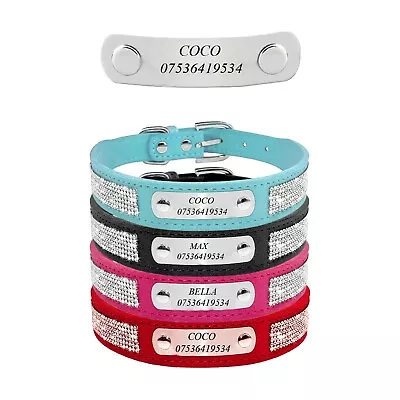 £7.99 • Buy Personalised Rhinestone Dog Collars Pet Cat ID Name Collar XS-L Christmas Gift