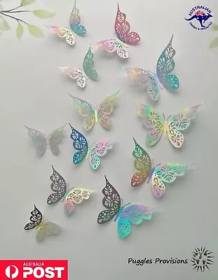 12Pcs Hollowed 3D Butterfly Sticker Hologram Colourful Wall Glass Window Glossy • $4.49