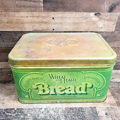 $19.95 • Buy Vintage 1970s Tin Wheat Heart Metal Bread Box 14 X10 X8 