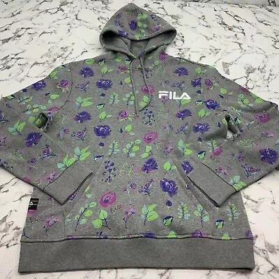 Men's Fila Heather Grey Allover Print Pullover Fleece Hoodie • $59