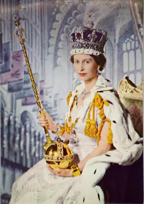 Postcard Queen Elizabeth II Coronation Sovereign's Orb Crown Sceptre  Cross 1953 • £24.50