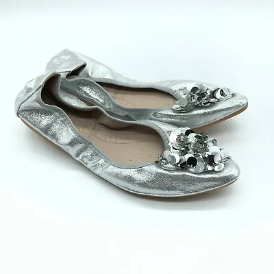 Womens Ballet Flats Slip On Pointed Toe Sequin Rhinestones Silver 39 US 8 • $16.99