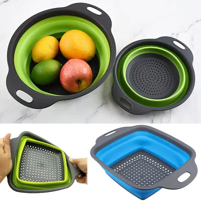£4.99 • Buy Vegetable Fruit Washing Basket Draining Strainer Silicone Collapsible Kitchen