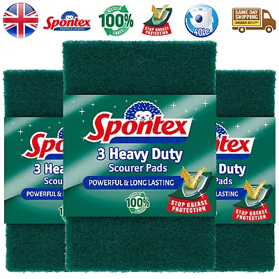 Spontex Heavy Duty Scourer Pads Long Lasting BBQ Oven Grease Cleaner 3Pk • £5.25