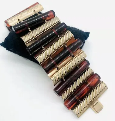Fabulous Wide Root Beer Lucite Tube Bracelet Rope Twist Links Vintage Jewelry • $148.50