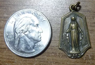 Vintage Ornate Bronze Miraculous Medal Catholic Medal Antique Pendant • $29.86