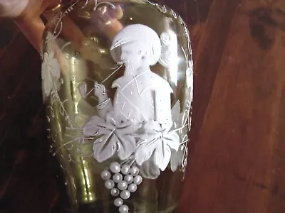MARY GREGORY  Olive Glass 22cm Decanter Bottle Or Vase ANTIQUE Ruffled Rim  • $280
