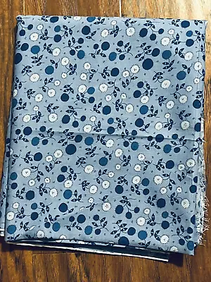 Vintage Quilting Cotton Fabric Unbranded Indigo Blue Country Flowers 1 Yard • $5.99