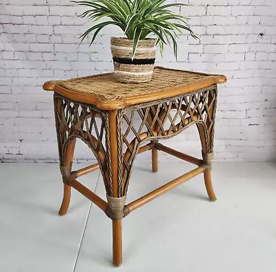 Vintage Bamboo Cane Coffee Table Plant Stand Rattan Wicker Boho Tiki Retro 1960s • £59.99