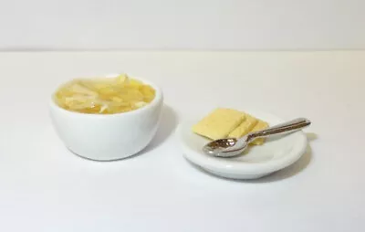 Dollhouse Chicken Noodle Soup With Spoon And Crackers Food For Miniature Diner • $12.29