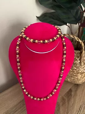 Purple & Lilac Glass Beaded Necklace & Bracelet Set QVC • £15