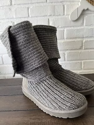 Ugg Classic  Cardy Knit Sweater Boot Gray  Mid Calf Tall Booties Sz 10 • $35.99