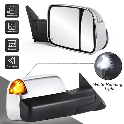 Chrome Pair Power Heated Tow Mirrors For 1998-2002 Dodge Ram White Running Light • $147.90