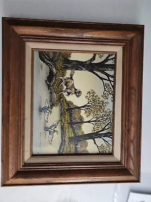 H. Hargrove Oil Painting Dog And Ducks With Wood Frame  Mallards Hunting Dog • $35