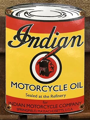 Vintage Indian Motorcycle Motor Oil Can Porcelain Dealer Advertising Sign • $9.99