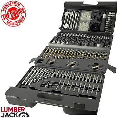 Drill Bit Set 205 Piece HSS Masonry Metal Wood Flat Pozi Bits & Case Lumberjack  • £29.99