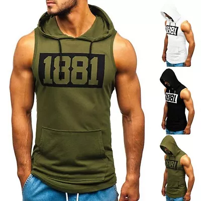 Men's Gym Pullover Vest Sleeveless Casual Hoodie Hooded Tank Tops Muscle T-Shirt • $17.81