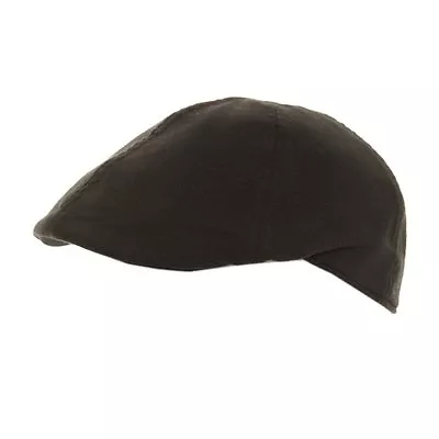 Mens Plain 100% Cotton Black Soft Flat Cap With Preformed Peak  • £8.99