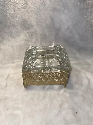 Vintage Filigree Heavy Glass Casket Jewelry Or Trinket Box  • $22