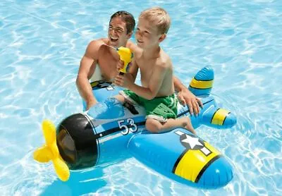 Intex Plane RideOn Kids Swimming Pool Beach Float Raft Squirt Gun Blue Mat Fun  • $37.28