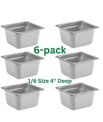 6 PACK 1/6 Size Stainless Steel Steam Prep Table Commercial Food Pan 4  Deep • $44.95