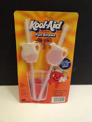 NOS VINTAGE KOOL-AID Set Of Two (2) Unbreakable Fun Straws New On Card • $15.99