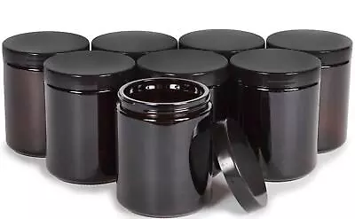 Vivaplex Amber 8 Ounce Round Glass Jars With Black Lids - 8 Pack • $30.65