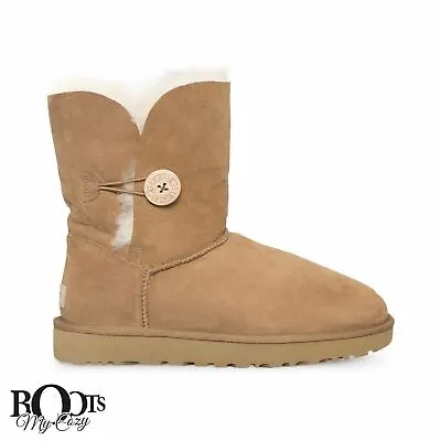 Ugg Bailey Button Ii Chestnut Suede Sheepskin Boots Size Us 7/uk 5.5/eu 38 New • $108.49