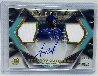 Anthony Gutierrez 2023 Bowman Inception Auto Dual Relic # 34/100 Rangers #7 • $25