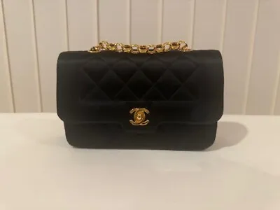 Chanel Vintage Diana Flap Bag Quilted Satin Small Black • $4500