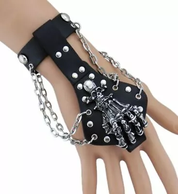 Spike Skeleton Bracelet Leather Cuff Bangle Hand Wrap Finger Bracelets • $8.99