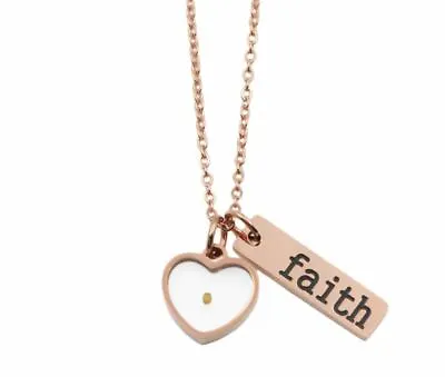 Faith Like A Mustard Seed Necklace Matthew 17:20 Bible Rose Gold Christian Heart • $16.99
