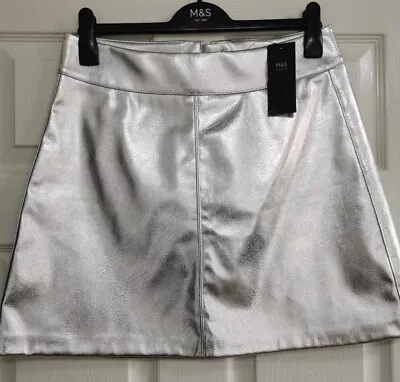 Ex M&S Silver METALLIC  Faux Leather A-Line MINI Skirt _ Various • £16.99