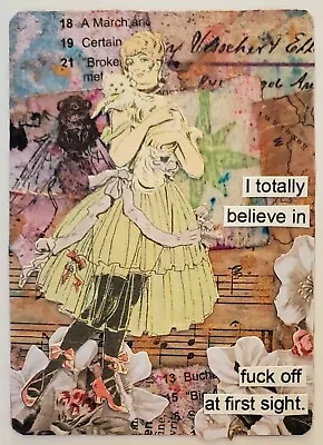 Mixed Media Collage Art Card ACEO ATC OOAK Snarky Women F Off At First Sight • $9.99