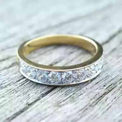 1Ct Round Cut Moissanite Eternity Band Engagement Ring 14K Solid Yellow Gold • $339.50