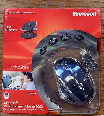 Microsoft 2.4GHz Wireless Rechargeable Laser Mouse 7000 Black   UK Charger • $149