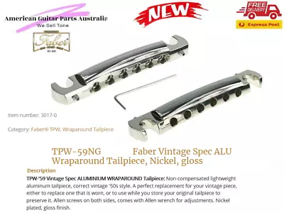  Gibson Faber TPWC-'59 Vintage Spec ALU Wraparound Tail Piece Gloss Nickel • $73.50